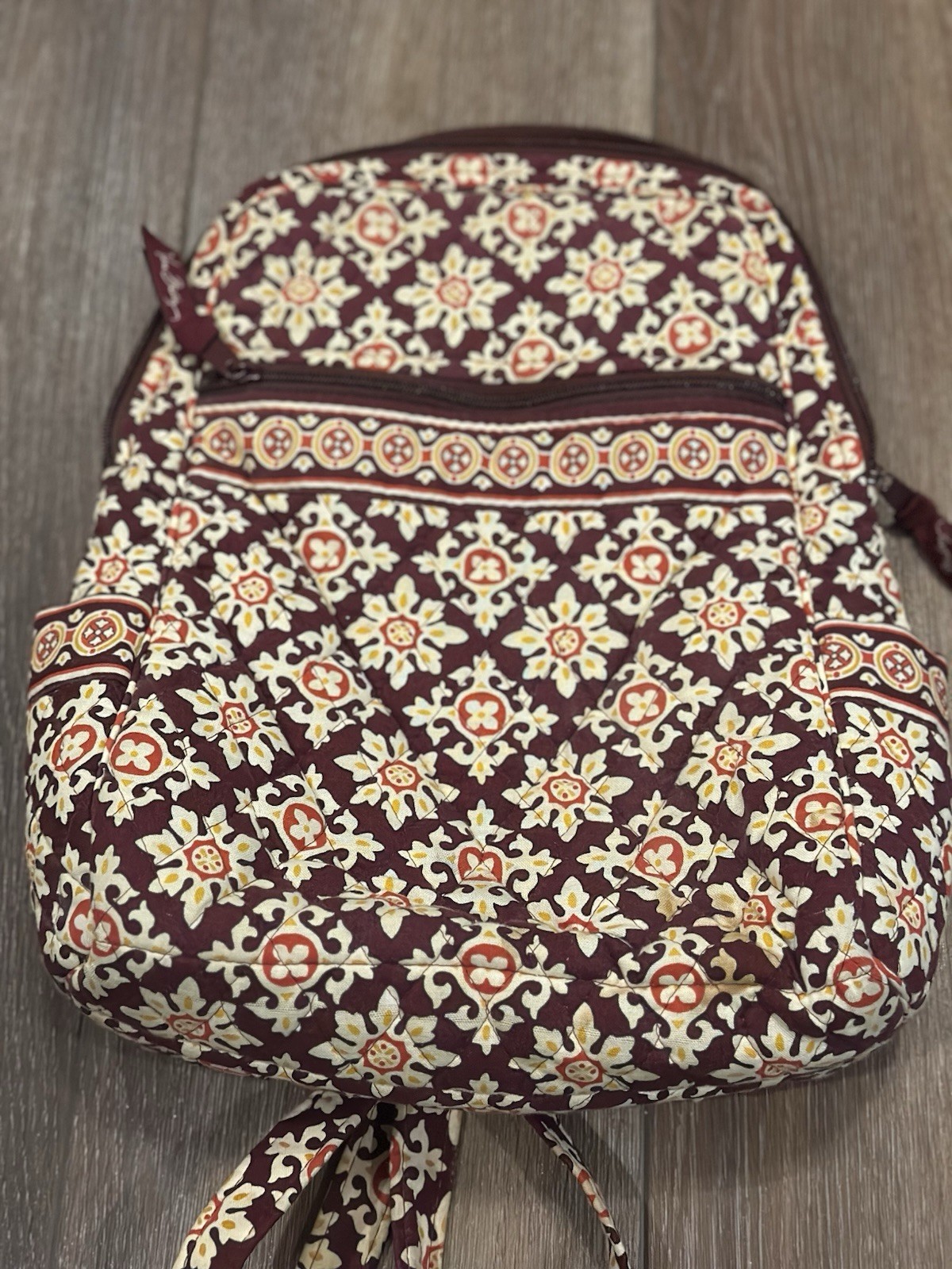 Vera Bradley Backpack Maroon Medallion Pattern Clean Inside and Out Pre-OwnedVG
