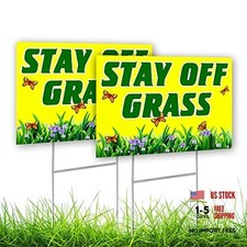 2 PC Stay Off Grass Signs for Yard, 8x12 DS Coroplast Keep Off Grass Sign,