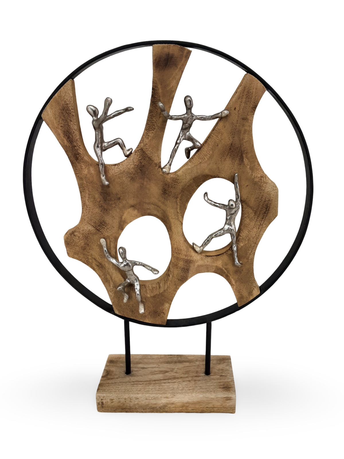 Mango Wood, Aluminium and Iron Family Tree Climbing Sculpture - Symbolic Art