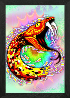 Gerahmtes Wandbild Snake Attack Psychedelic Poster Leinwanddruck Bild
