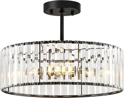 Crystal Black Ceiling Light, Modern Semi Flush Mount Ceiling Lighting Fixture, r