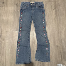 Bongo Girls 10 Slim Bootcut Jeans Blue Floral Embroidered Denim Medium Wash
