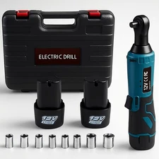 12V Lithium Battery Cordless Ratchet Wrench Set - 45NM 3/8 Inch for Tight Spaces