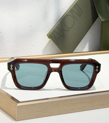 AKONI Luxury Square Sunglasses - Brown Acetate Frame - Blue Light Tint Lens