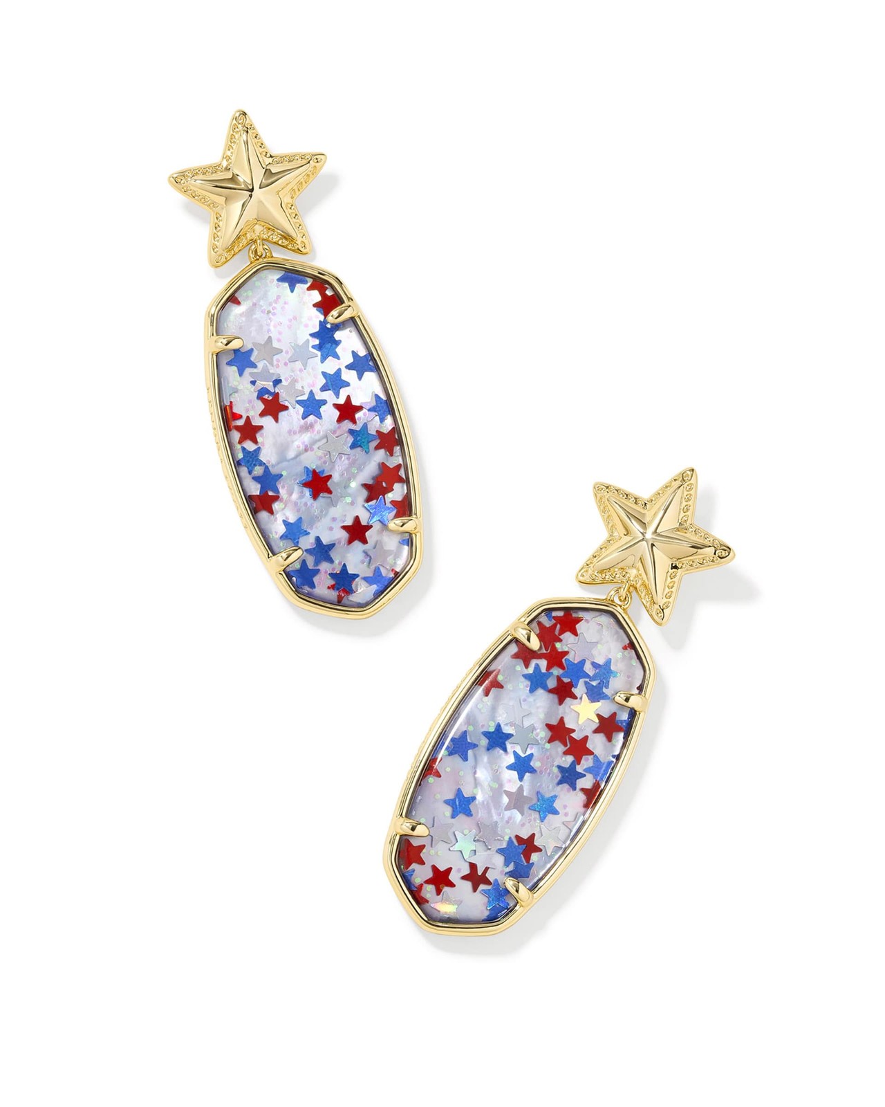 Kendra Scott Elle Star Gold Drop Earrings Red White Blue Star Illusion DDR2948