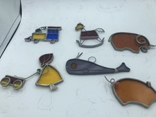 Vintage Stained Glass Suncatcher Lot   Mini Handmade Ornaments Set Multicolor