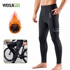 Thermal Fleece Bicycle Pants for Men Winter Warm Cycling Tights with Pocket