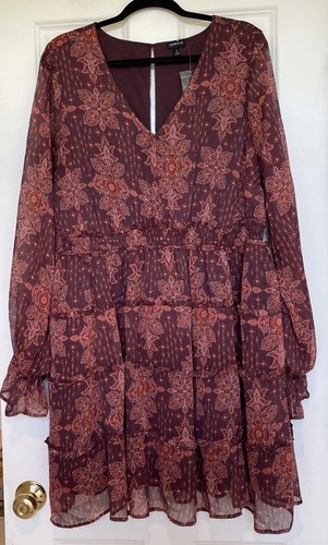 NWT Torrid Floral Chiffon Tiered Dress Size 2X 18-20 Long Sleeve Pockets VNeck  - Picture 2 of 14
