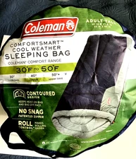Coleman Cool Weather Sleeping Bag Adult Tall  33' x 82" Comfort range 30 to 50 F