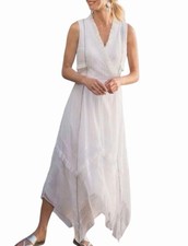 Soft Surroundings Villette Lace Midi Dress White Handkerchief Boho PS 3BE93