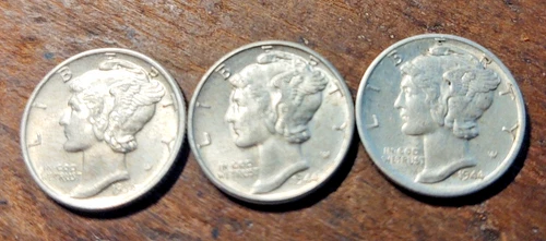 Lot of 3 Silver Liberty Head Dimes ( 2) 1944 -1936 Brilliant Maybe Uncirculated