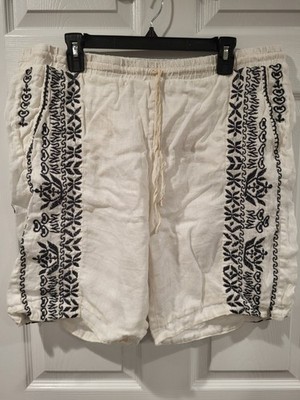 Johnny Was Embroidered Linen Shorts XL Pockets, Drawstring, MachineWash