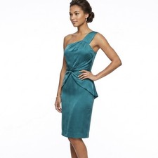 Banana Republic Silk One Shoulder Dress Womens 4 Teal Knot Cocktail Bodycon