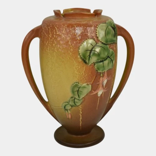 Roseville Fuchsia Brown 1938 Vintage Art Pottery Ceramic Flower Vase 897-8