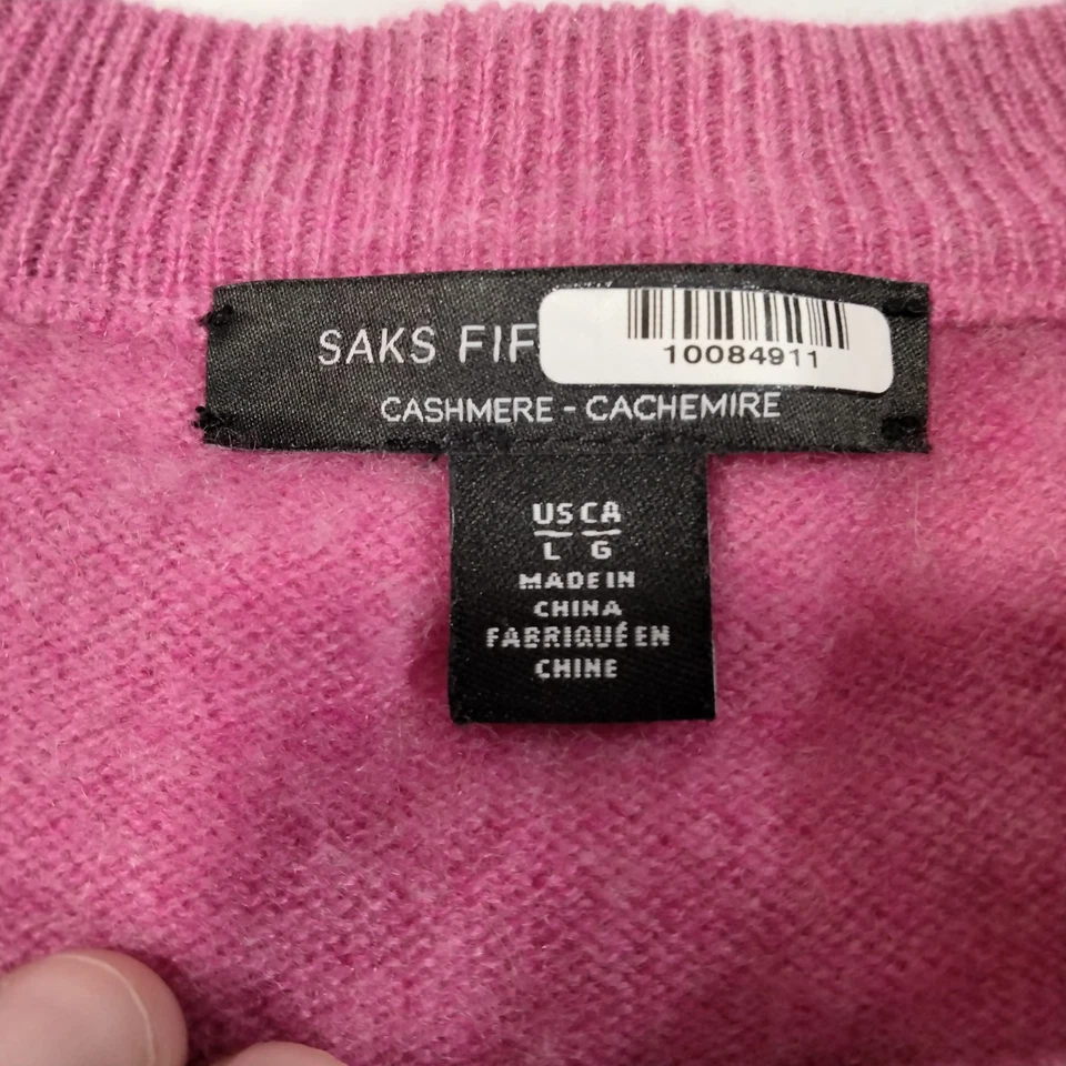 Saks Fifth Avenue 100% Cashmere Knit Crew Neck Sweater Sz L Bubblegum Pink - Image 4 of 4