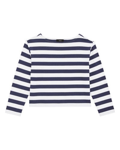 NEW THEORY Damen T-Shirt gestreift Baumwolle U-Boot-Ausschnitt, marine/weiß, Gr. S, M, L, XL - Bild 12 von 12