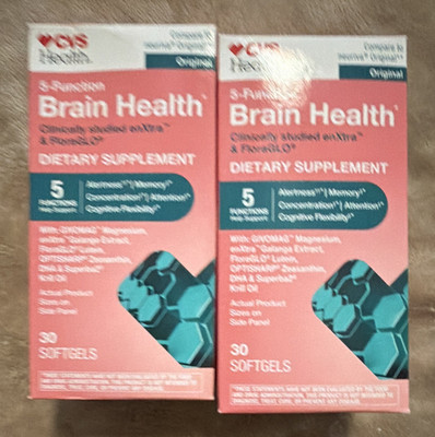 CVS Health 5-in-1 Brain Health Supplement Gluten-Free 30 Softgels (2 boxes)