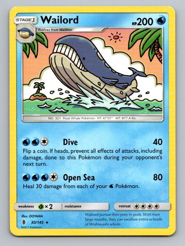 Wailord 30/145 Rare Guardians Rising Pokemon Lightly Played
