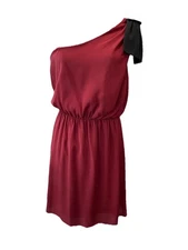 Dixi + Ivy One Shoulder Dress-cold Shoulder-burgundy And Black-Bow-size Medium