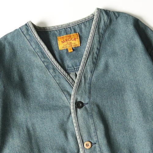 Men's Japanese Streetwear Workwear Denim Kimono Button Collarless Baseball Shirt - Picture 7 of 21