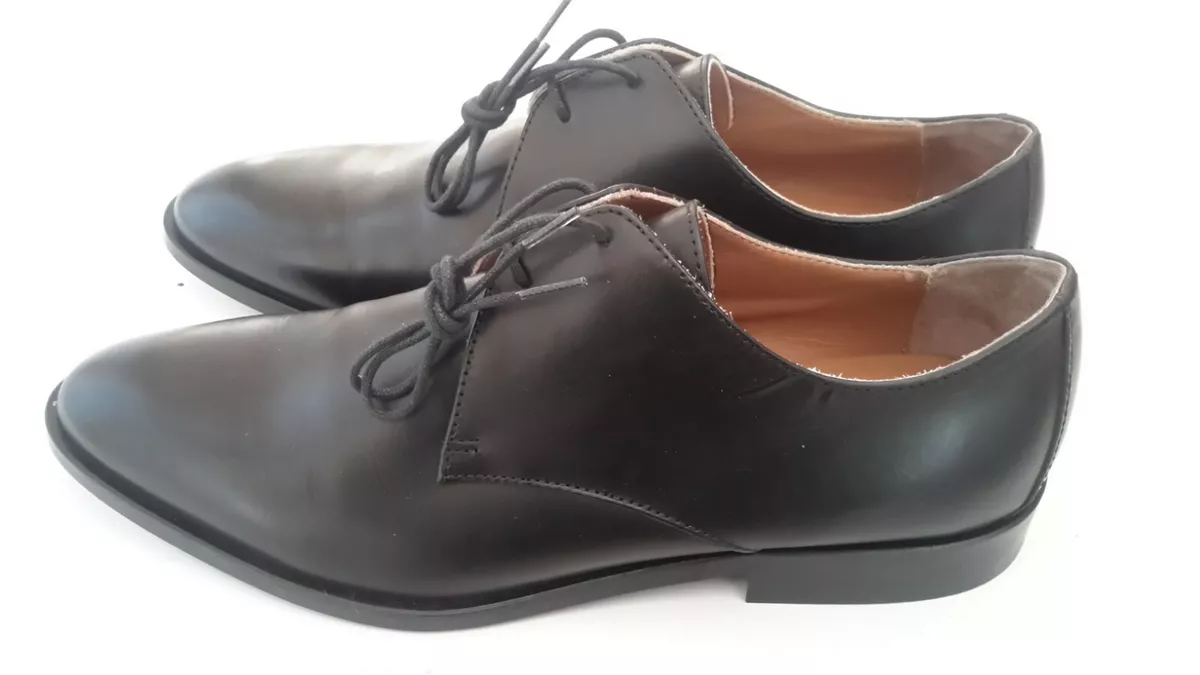 Everlane Leather Men s 8.5 Dress Shoes Pointed Toe Black Lace Up Italy EUC