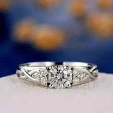 14k White Gold Plated 2.50Ct Round Moissanite Solitaire Engagement Fancy Ring