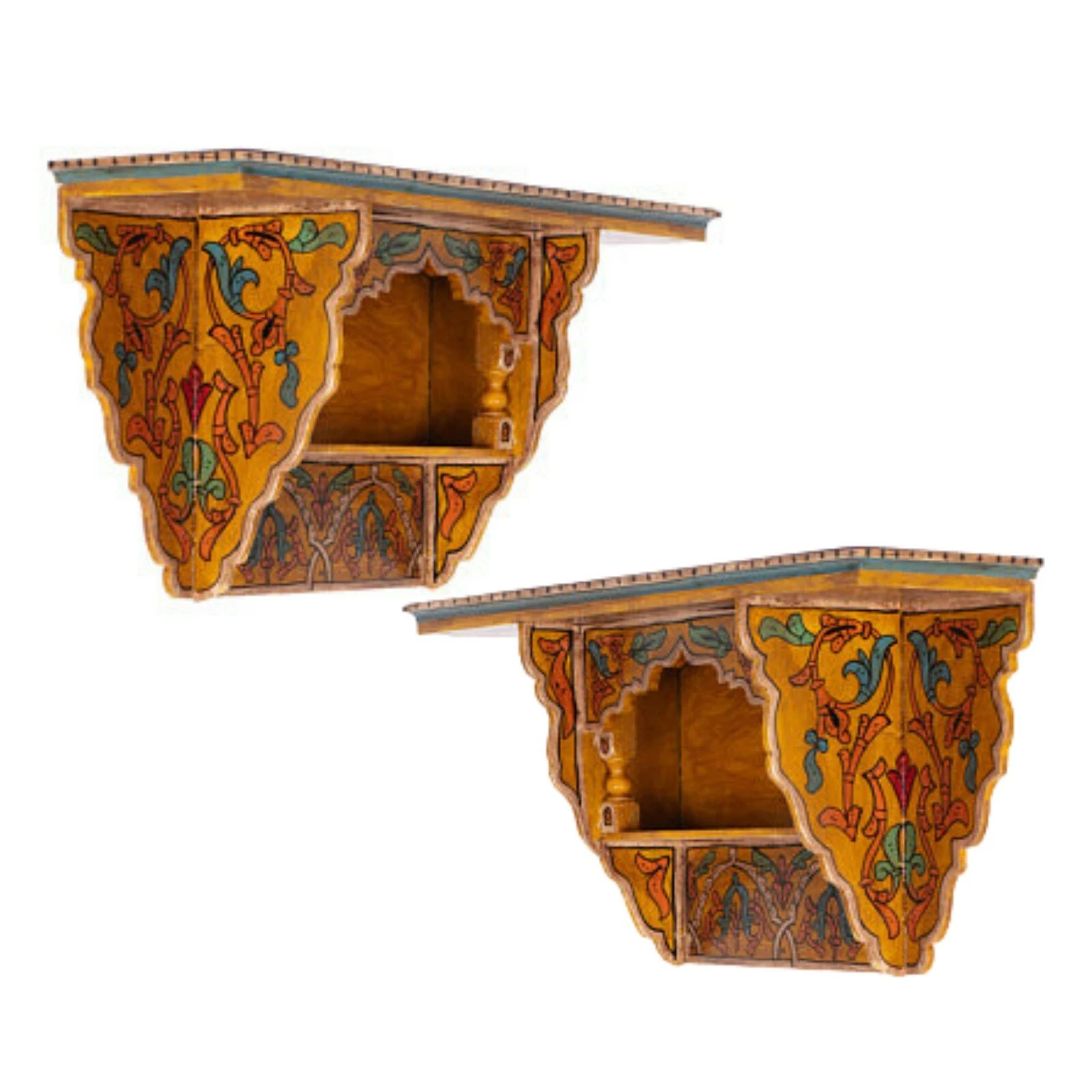 Painted Floating Shelves , Set of 2 Wall Shelves Moroccan shelf Orange Vintage
