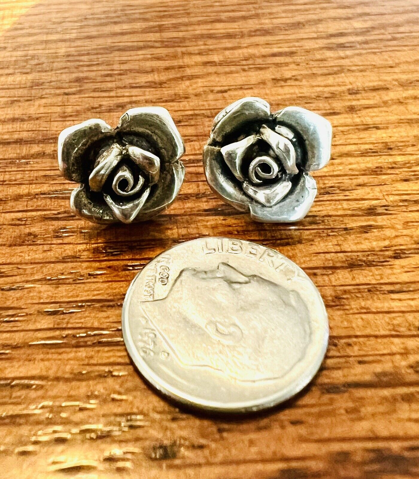 Sterling Silver Flower Rose Earrings 1/2” - image 4