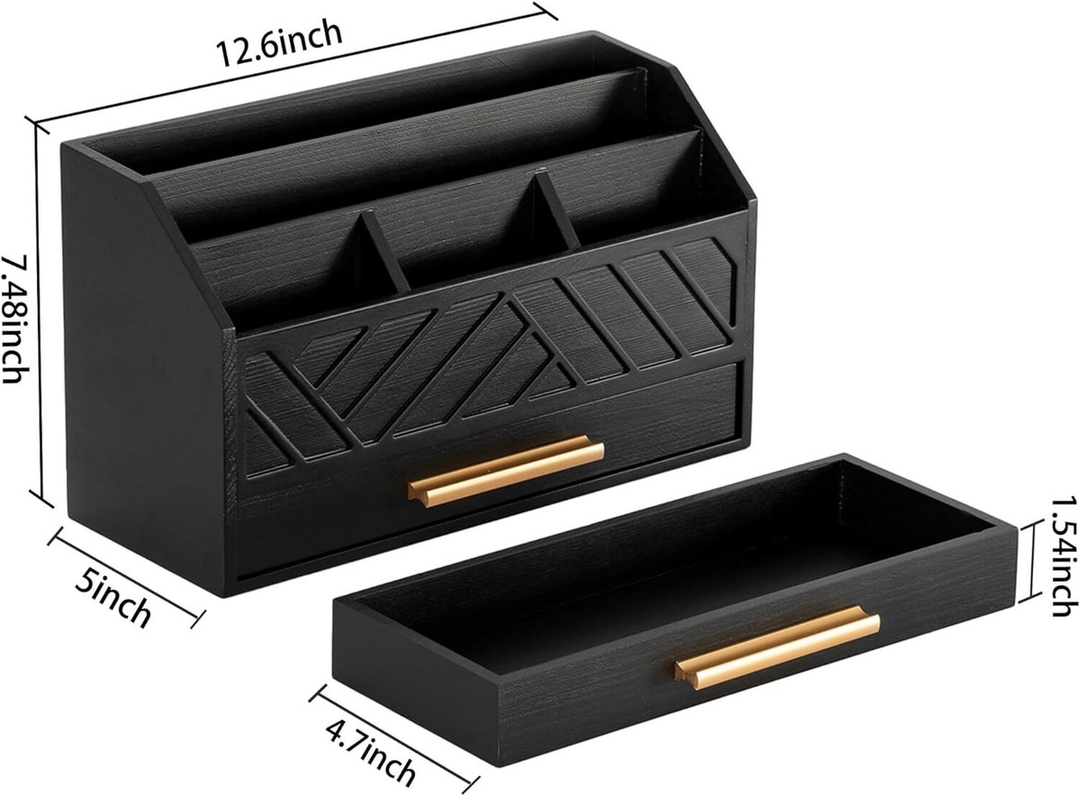 Office Mail File Holder Supplies Organizer Black Wood Desk Organizer ...