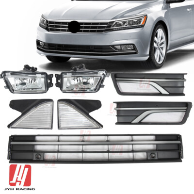 Front Bumper Lower Grille Fog Lights&Bezels Set For Passat V6 SEL 2016-2019