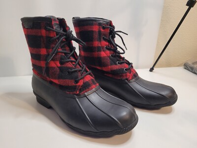 red and black sperry duck boots