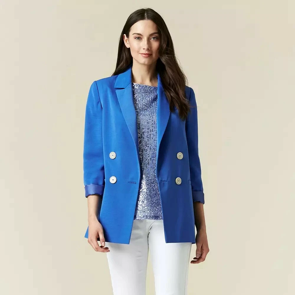 NEW Ex Wallis 10-12 Blue Double Breasted Blazer Jacket Roll Sleeve Smart  Casual | eBay