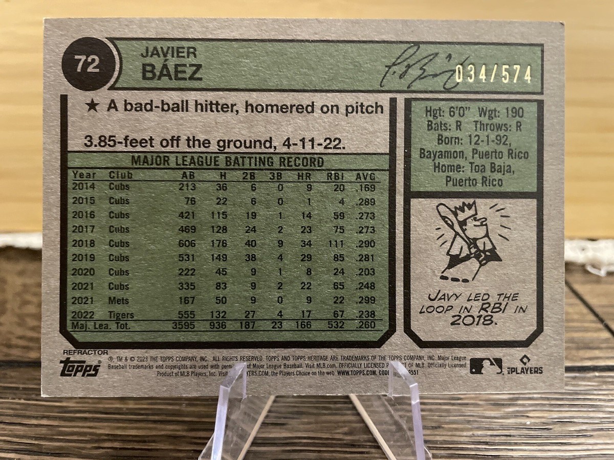 2023 Topps Heritage Javier Baez #72 Chrome Parallel /574! Detroit