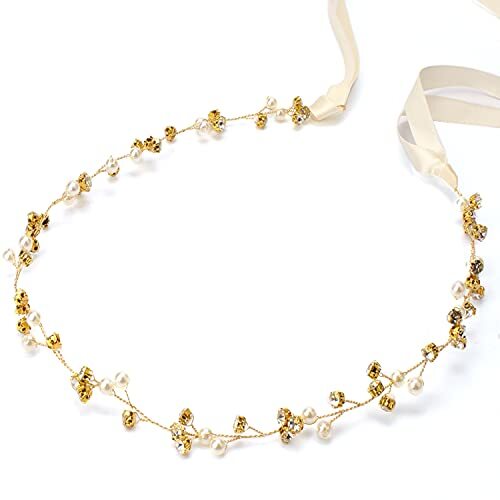 Bridal Headpiece - Gold Rhinestone Headband with Crystals, Wedding Hair