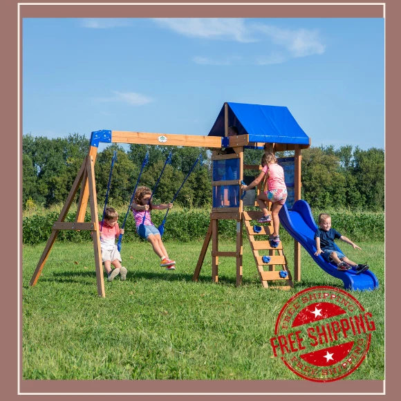 Wooden Cedar Swing Slide Set Kids Fun Play Exercise 6ft Wave