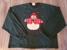 Vintage Custom Jerzees Adult Large Green Crewneck Fabric Snowman Grandma Sweater