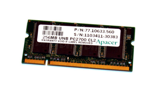 256 MB DDR RAM 200-pin SO-DIMM PC-2700S CL2 Laptop-Memory  'Apacer 77.10633.560' - Afbeelding 1 van 2