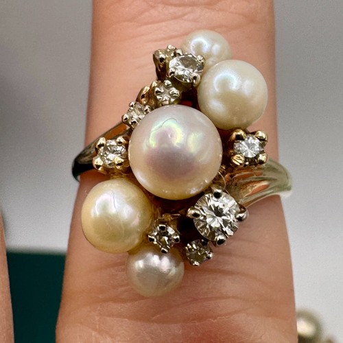 Anillo de oro macizo de 14k con diamantes y perlas / tamaño 6,85 / 5,6 gramos - Imagen 8 de 15