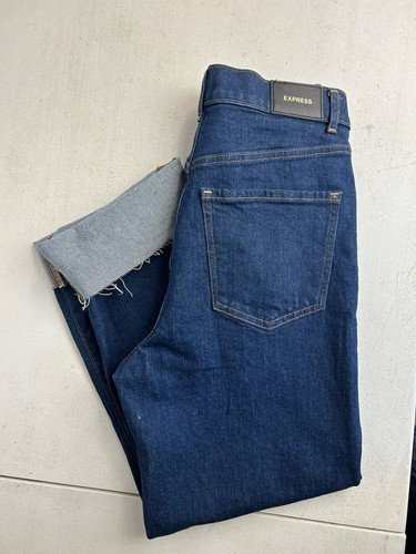 Express Womens Jeans Deep Roll Cuff Ankle High-Rise Dark Wash Sz 6 - Picture 2 of 10