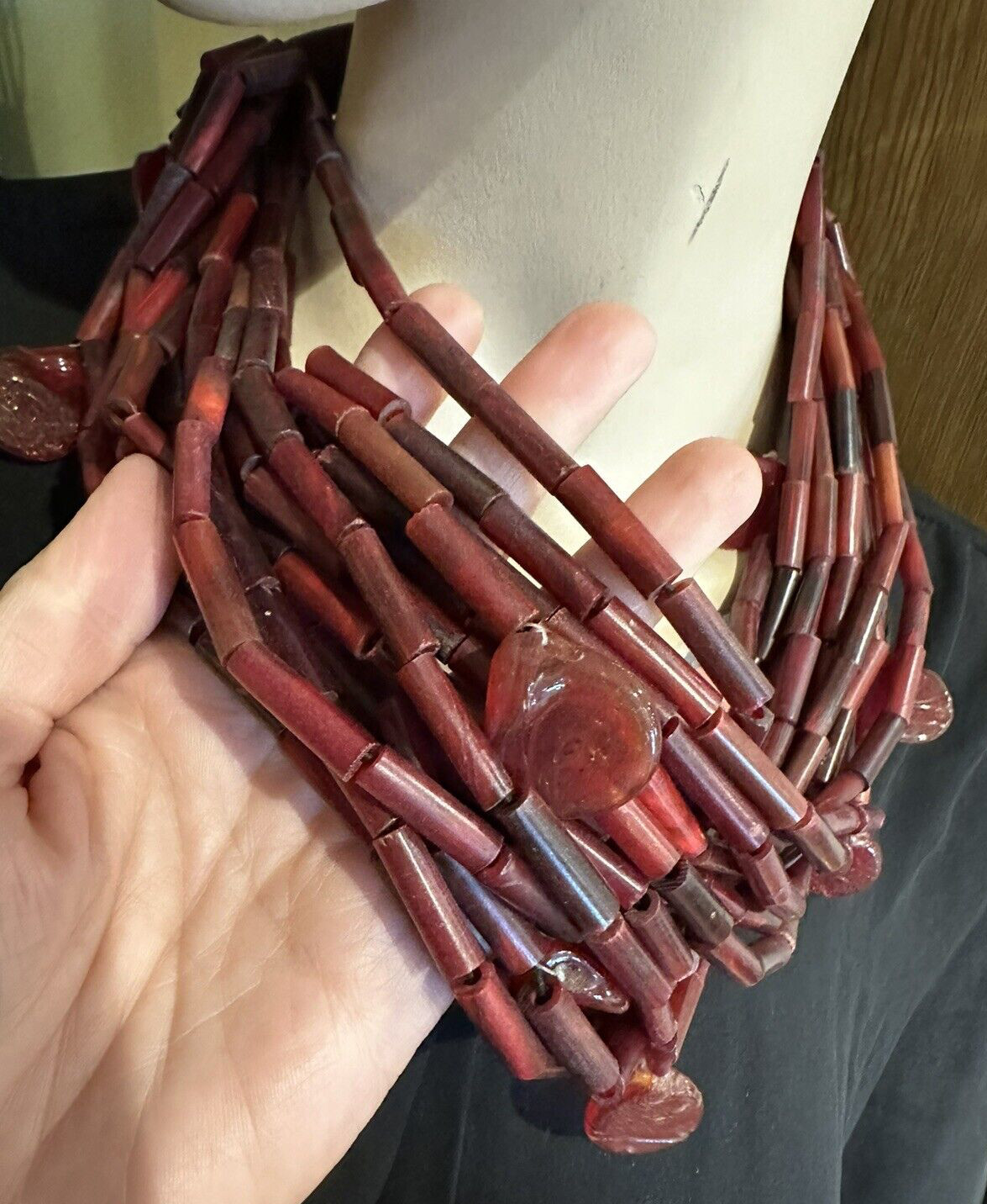 Chunky Exquisite Red Cherry Multi Strand Plastic … - image 4