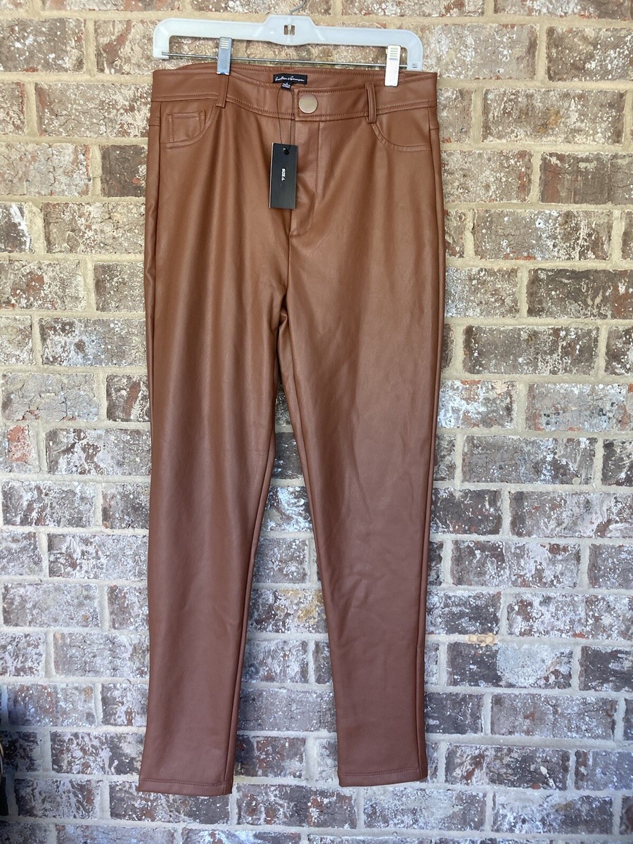slim fit dress slacks The Jenika High Waist Faux Leather Cargo Pants L /  Black