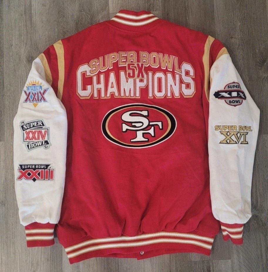 49ers New 5 Time Super Bowl Champions Red/White Varsity jacket 3XL