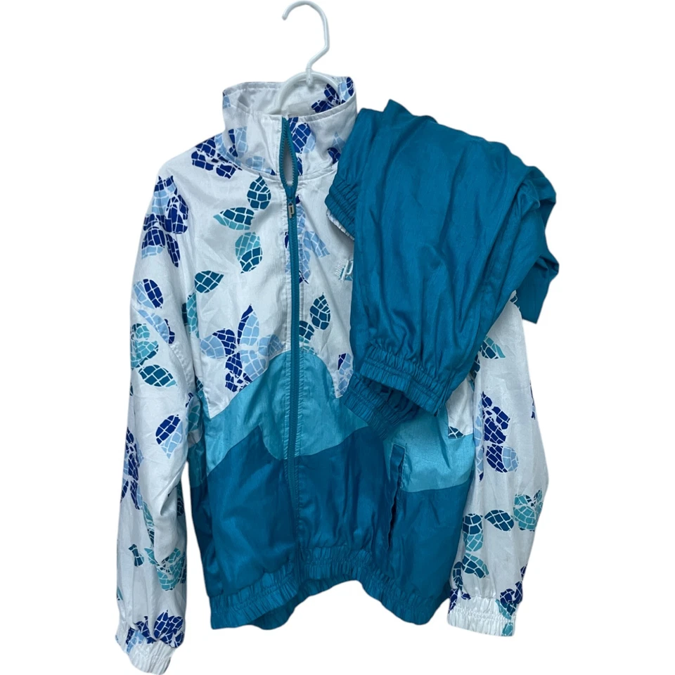 Prince 2 Pcs Set Tracksuit Tennis Jacket Pants Blue Floral L Full Zip Vintage - Image 2 of 4
