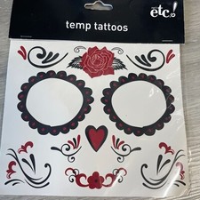 Day Of The Dead Temporary Tattoos Sheet Red  Black