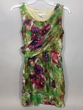 Maggy London Petites 6P Dress Tank Watercolor Pink Green Purple Floral Flowers