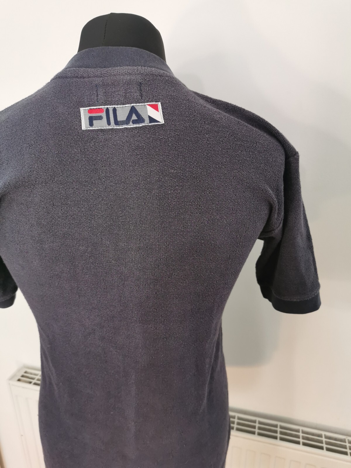 FILA T shirt flanella maglia pesante media ricamata scritta blu navy taglia small