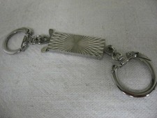 Double Ring Valet Keychain Pull Apart Silver Tone Etched Starburst Geometric
