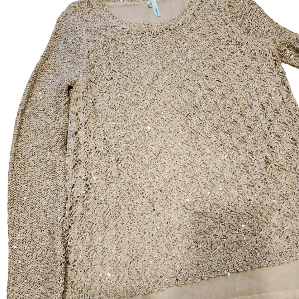 Suéter tejido en capas de lentejuelas de ganchillo tostado Top vacaciones glamour hada S Y2K Foto 3 de 4