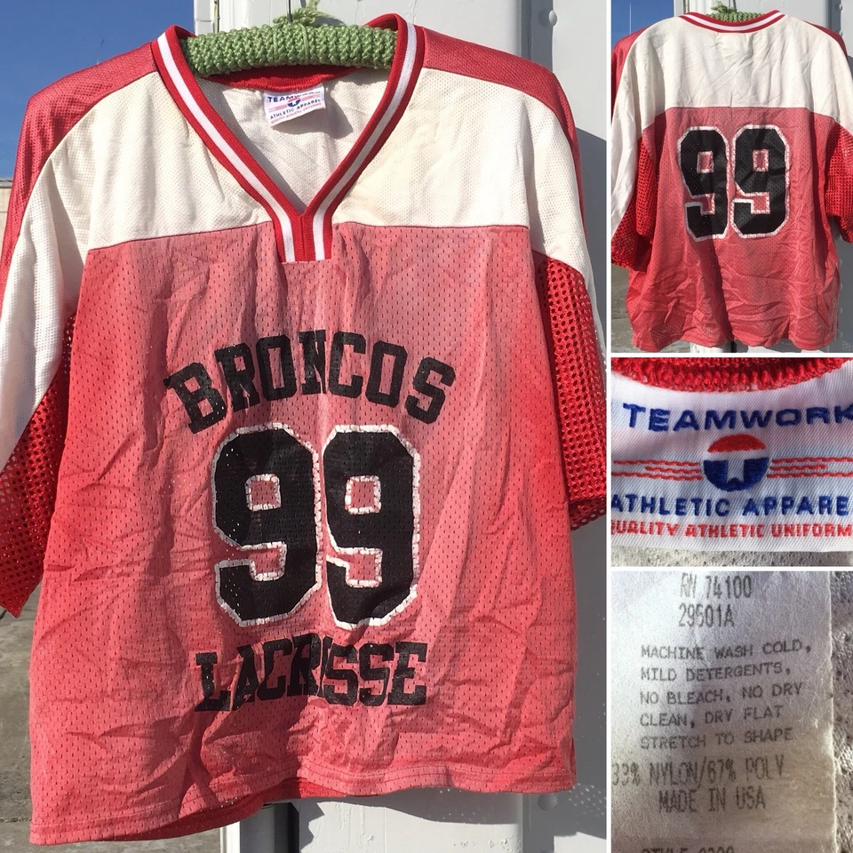 Jersey de malla recortada BRONCOS 99 LACROSSE hecho en EE. UU. usado desgastado desvanecido talla XL Foto 2 de 4
