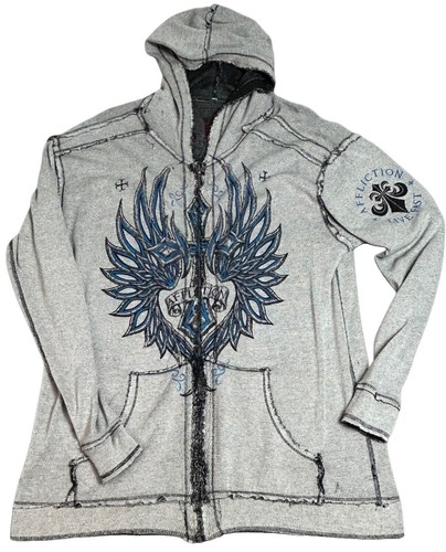 Affliction Mens Live Fast Full Zip Hoodie Size 2XL Y2K Distressed